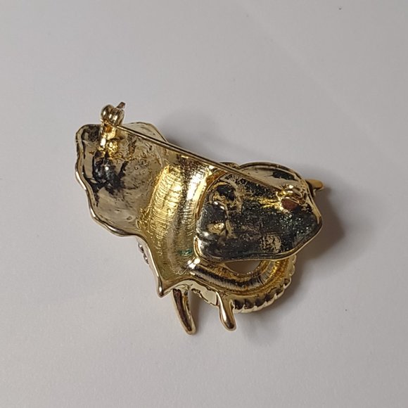 Awesome Lucky Gold Tone Elephant Head Brooch - Picture 9 of 10